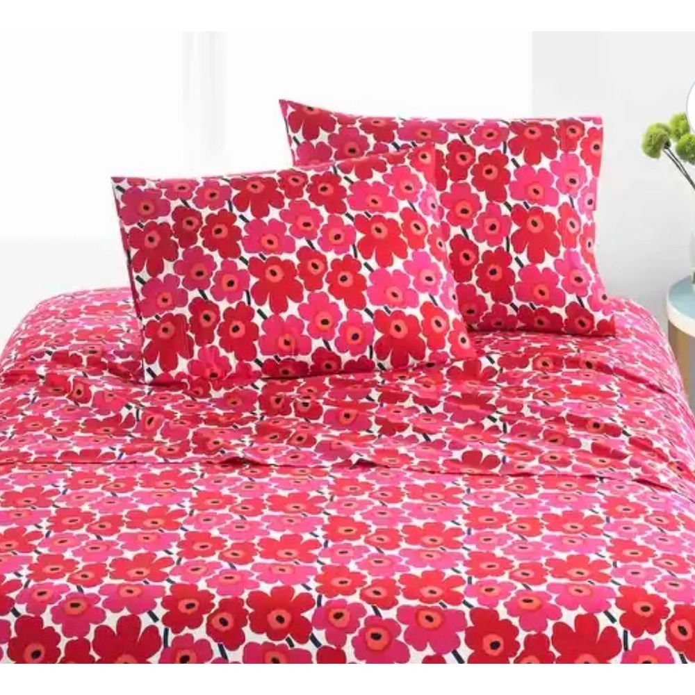 Marimekko Mini Unikko Red Floral Standard Pillowcase Pair Maija Isola New NWT